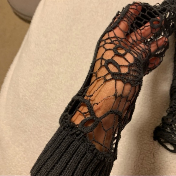 Free People “Pretty Rad” Sweater Gray Lace Crochet Split Back Knit - Picture 13 of 15